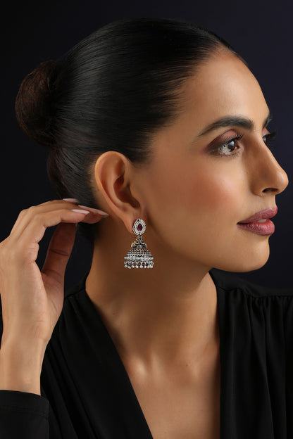 Red and Silver Jhumka Earrings 