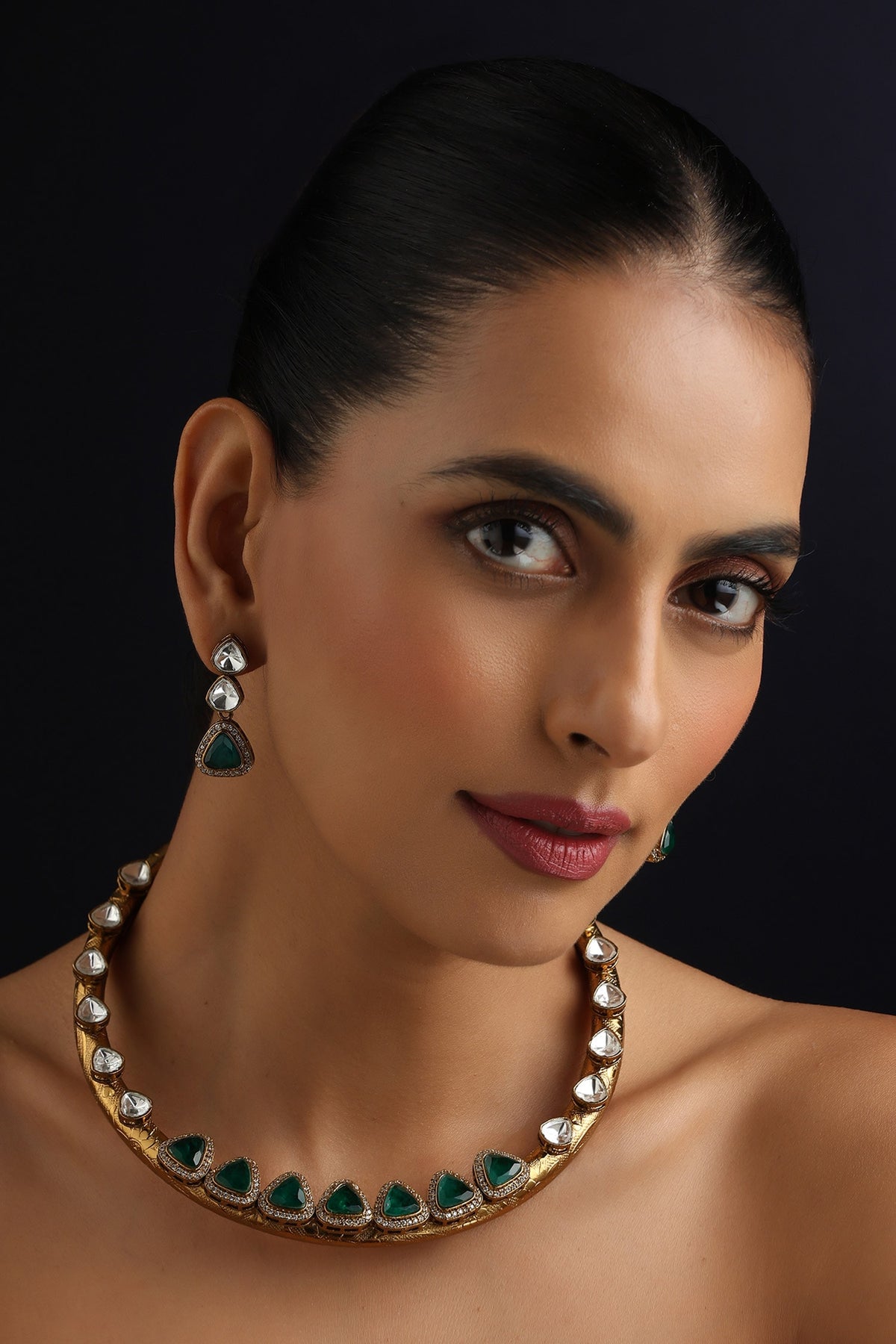 Green Polki Hasli Necklace Set 