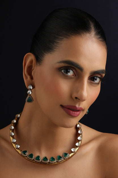 Green Polki Hasli Necklace Set 
