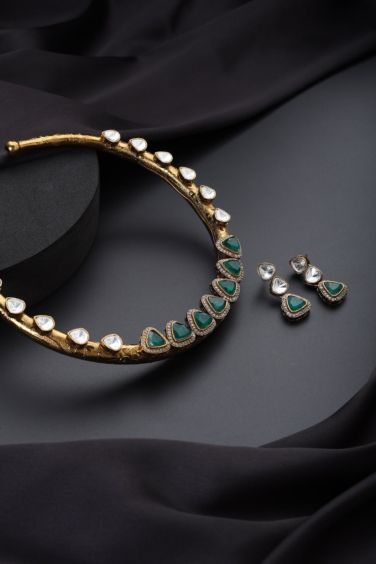 Green Polki Hasli Necklace Set 