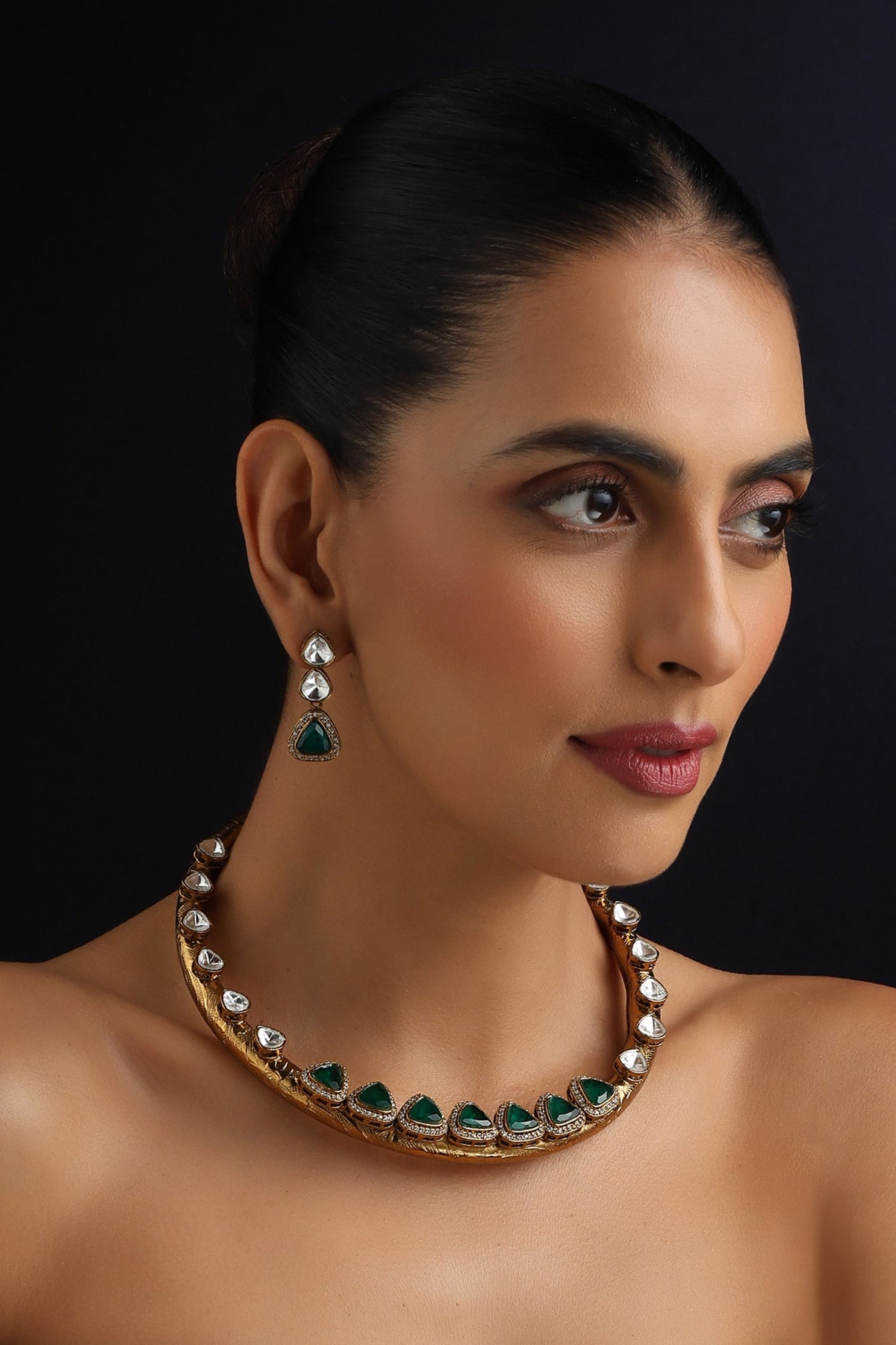 Green Polki Hasli Necklace Set 