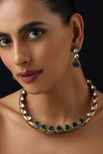 Green Polki Hasli Necklace Set 