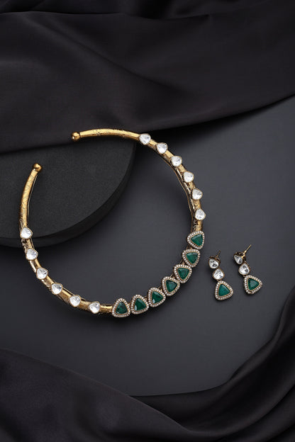 Green Polki Hasli Necklace Set 