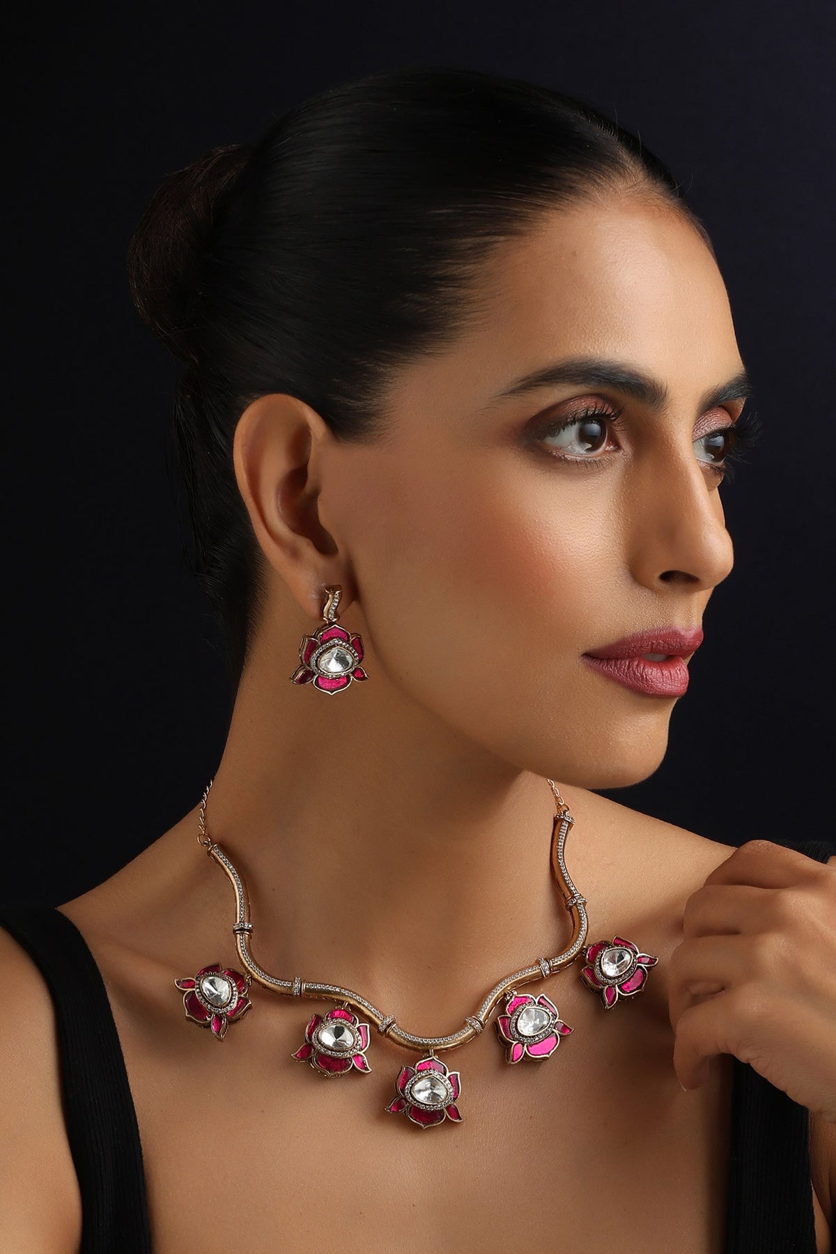 Ruby and Polki Hasli Necklace Set 