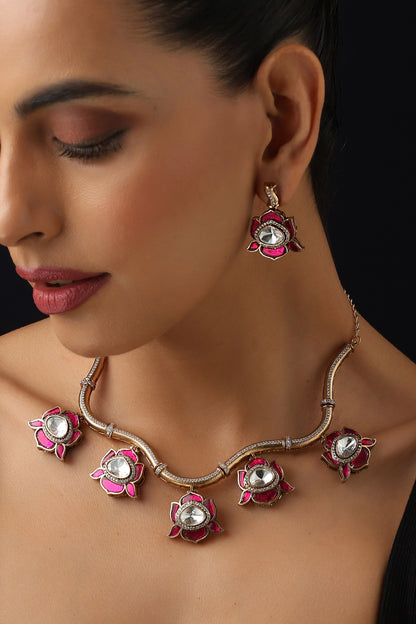 Ruby and Polki Hasli Necklace Set 