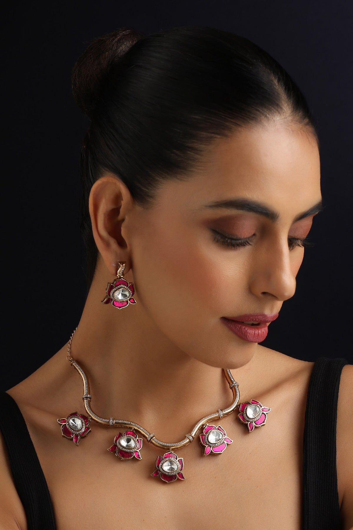 Ruby and Polki Hasli Necklace Set 