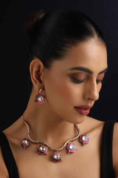 Ruby and Polki Hasli Necklace Set 