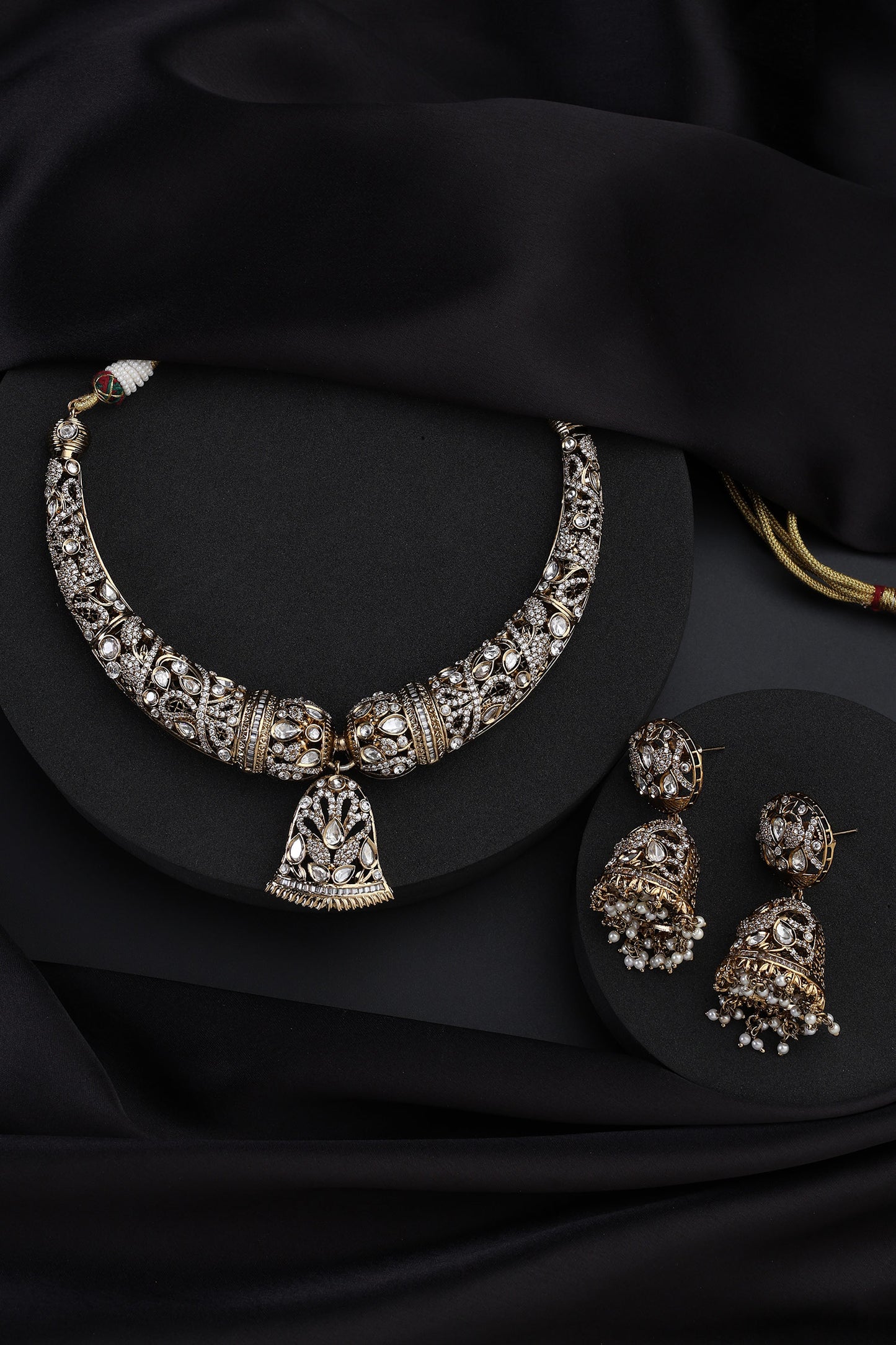 Gold Victorian Polki Hasli Necklace Set 