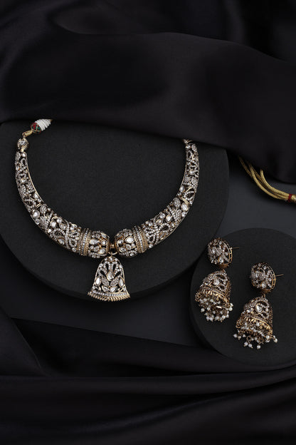 Gold Victorian Polki Hasli Necklace Set 