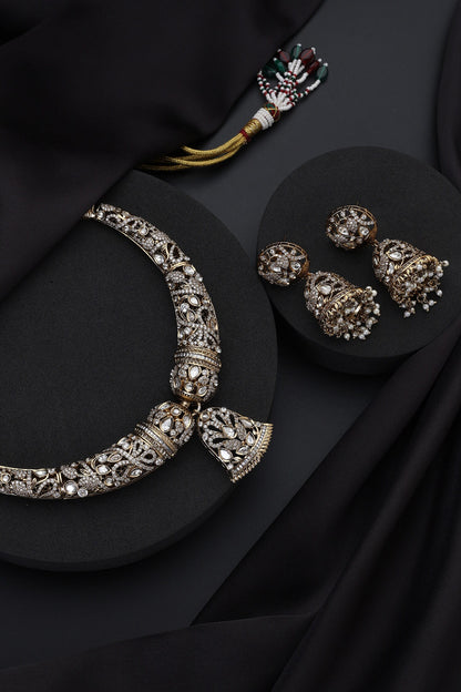 Gold Victorian Polki Hasli Necklace Set 
