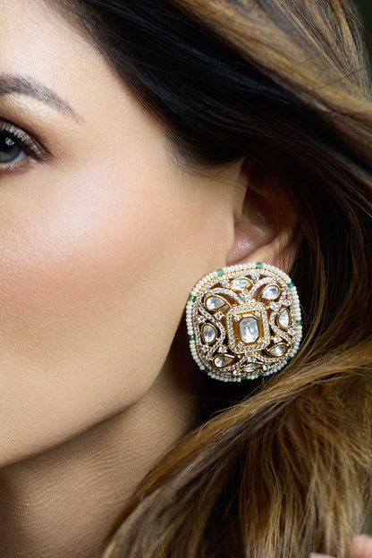 Emerald Bloom Polki Stud Earrings 