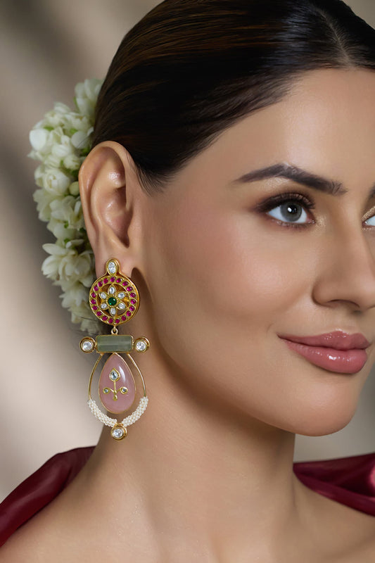 Panna Kundan Embellished Drop Earrings 