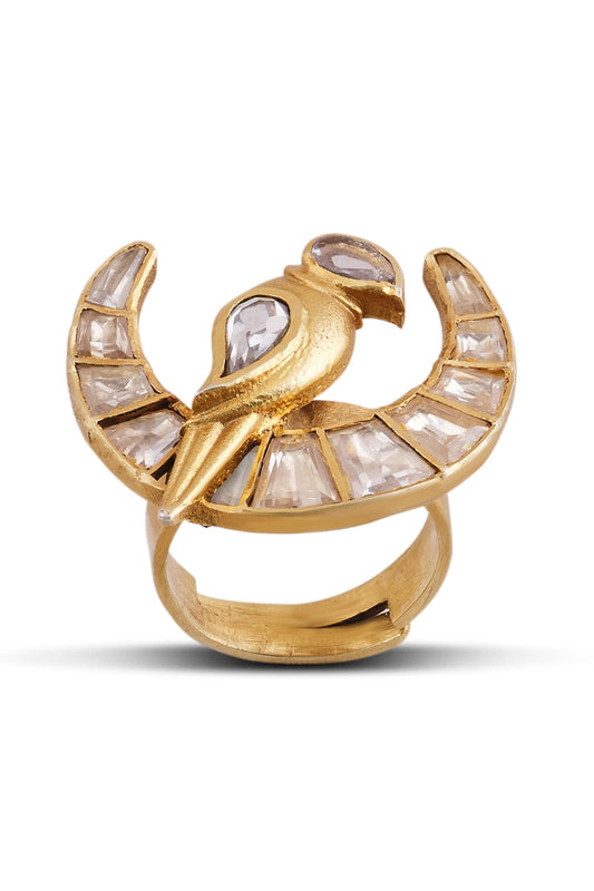 Chakor Bird & Crescent Zircon Ring 
