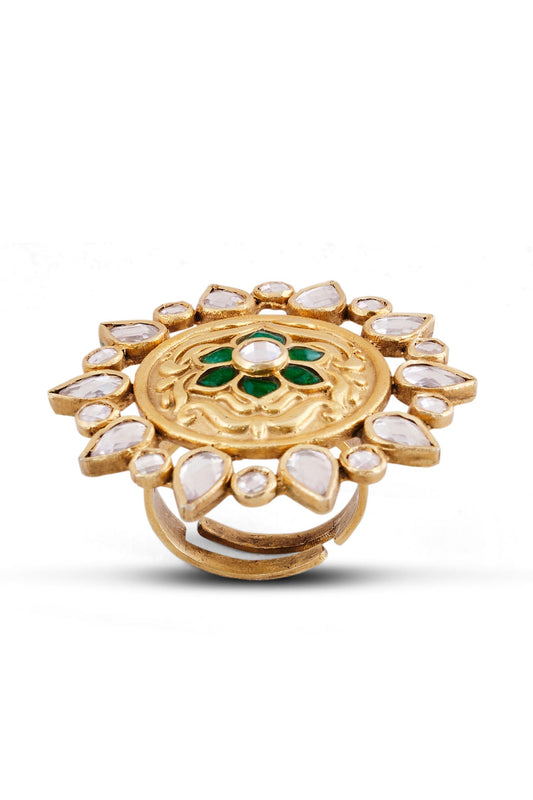 Dilnar Zircon Embellished Floral Motif Ring 