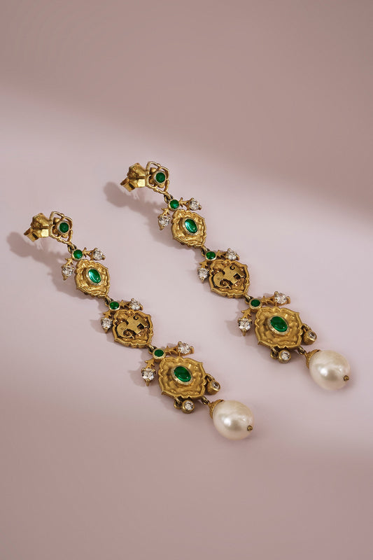Elanur Zircon & Pearl Drop Dangler Earrings 