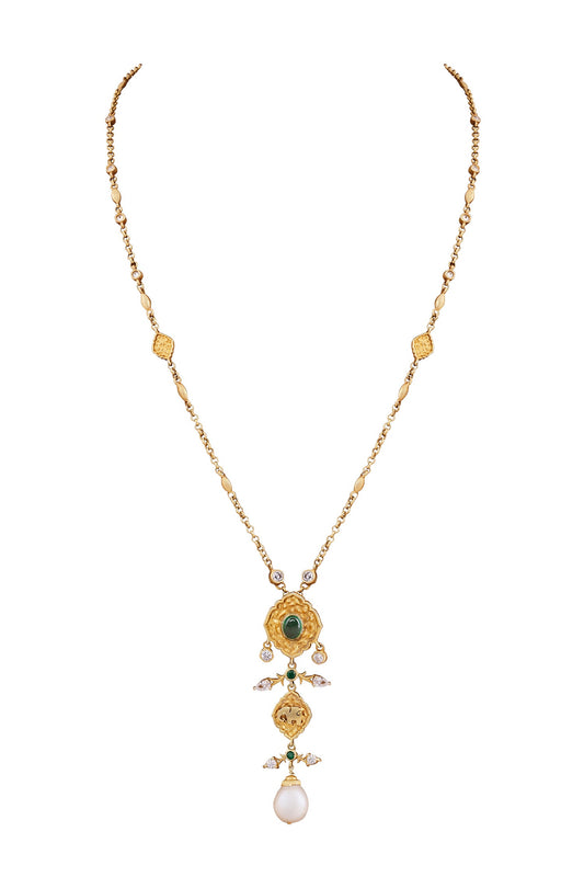 Dilara Drop Dilara Zircon & Pearl Drop Necklace 