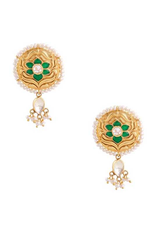 Eira Floral Motif Zircon & Pearl Drop Earrings 