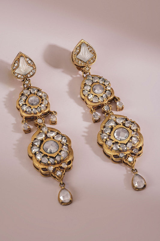 Ankavai Zircon Embellished Gold Polish Drop Earrings 