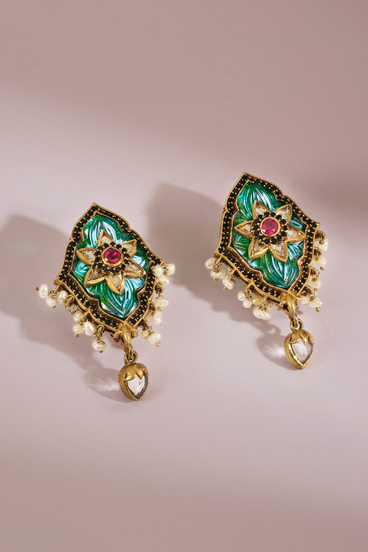 Dilras Zircon & Pearl Drop Earrings 