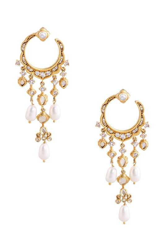Jahmir Zircon & Pearl Chandbali Earrings 
