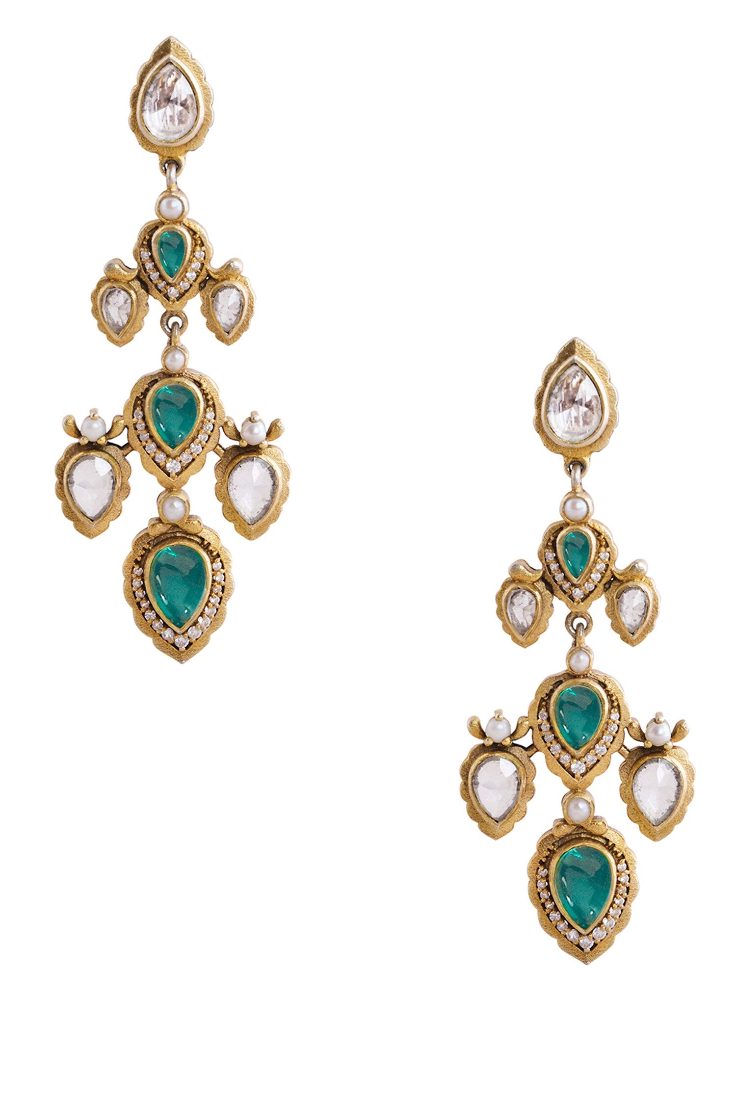 Jahanzeb Zircon & Gold Polish Drop Earrings 