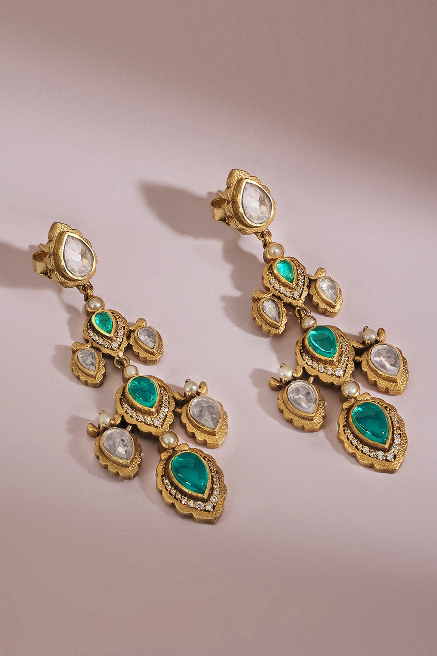 Jahanzeb Zircon & Gold Polish Drop Earrings 