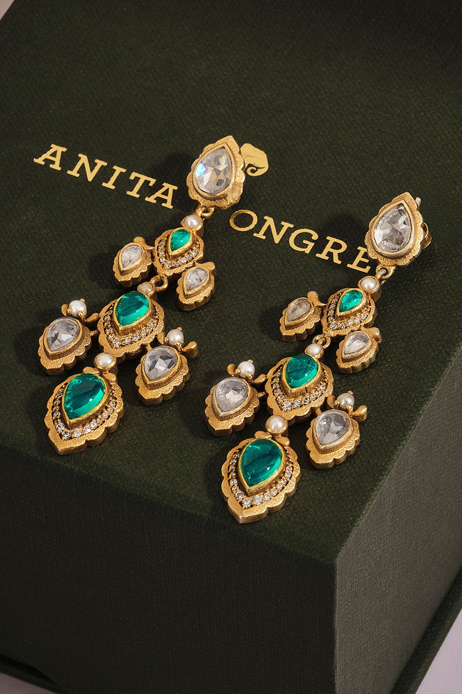 Jahanzeb Zircon & Gold Polish Drop Earrings 