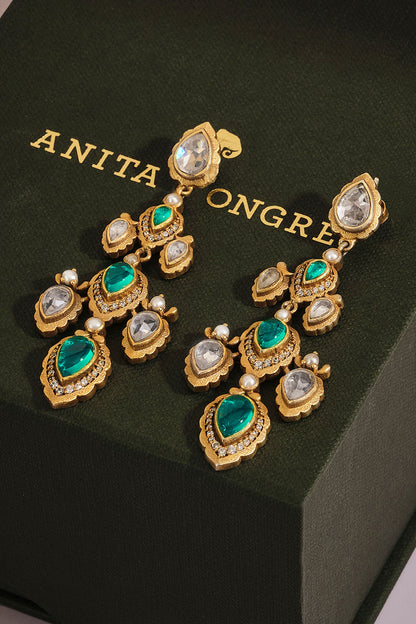 Jahanzeb Zircon & Gold Polish Drop Earrings 