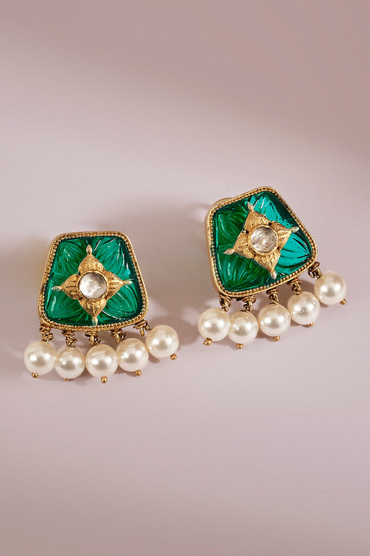 Sarin Zircon & Pearl Drop Earrings 