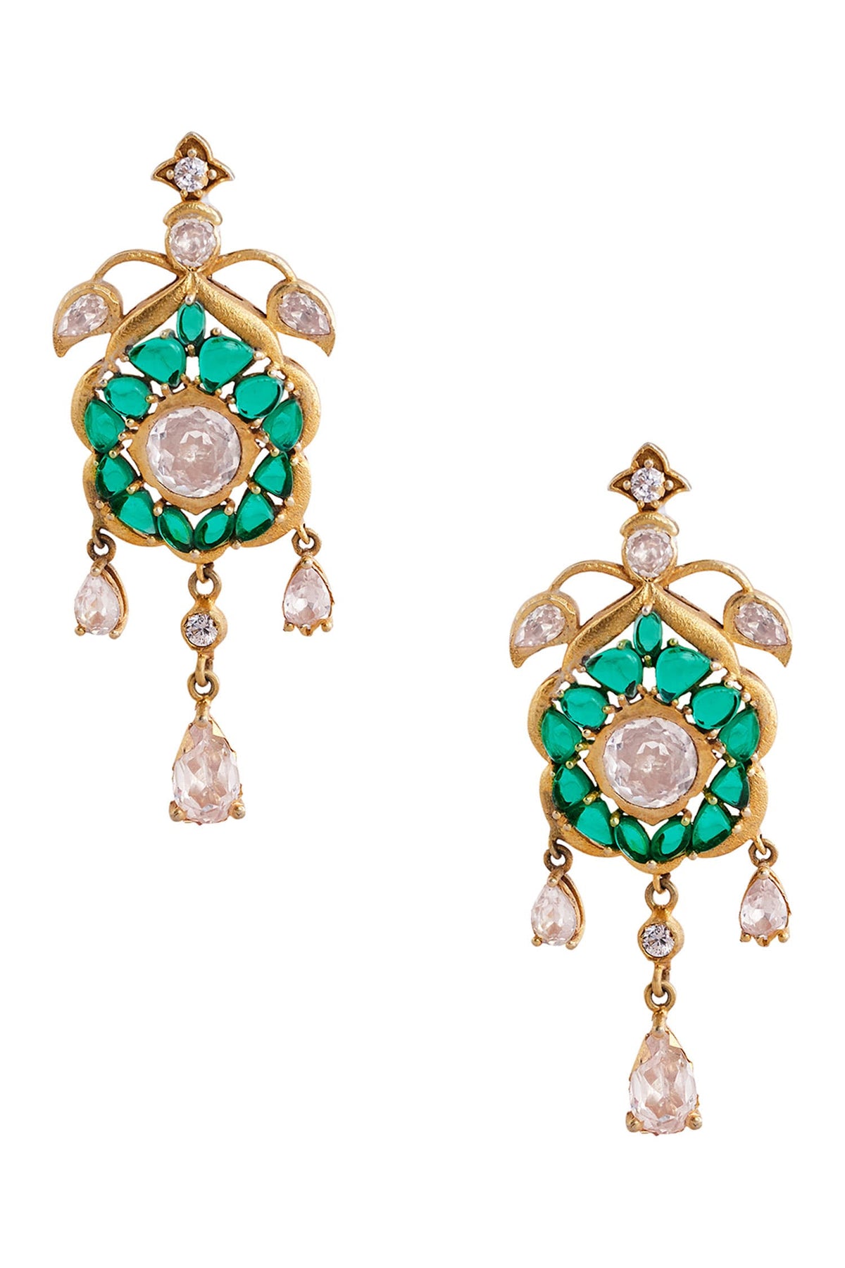 Mehvash Zircon & Gold Polish Drop Earrings 