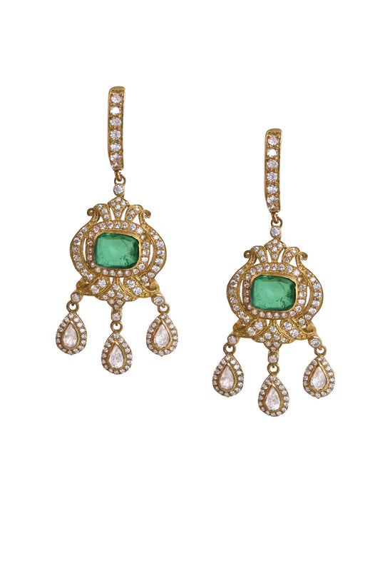 Afzun Zircon & Gold Polish Drop Earrings 