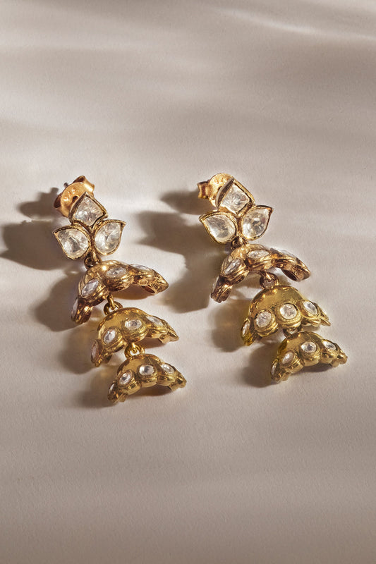 Azferne Moissanite Embellished Triple Jhumkas 
