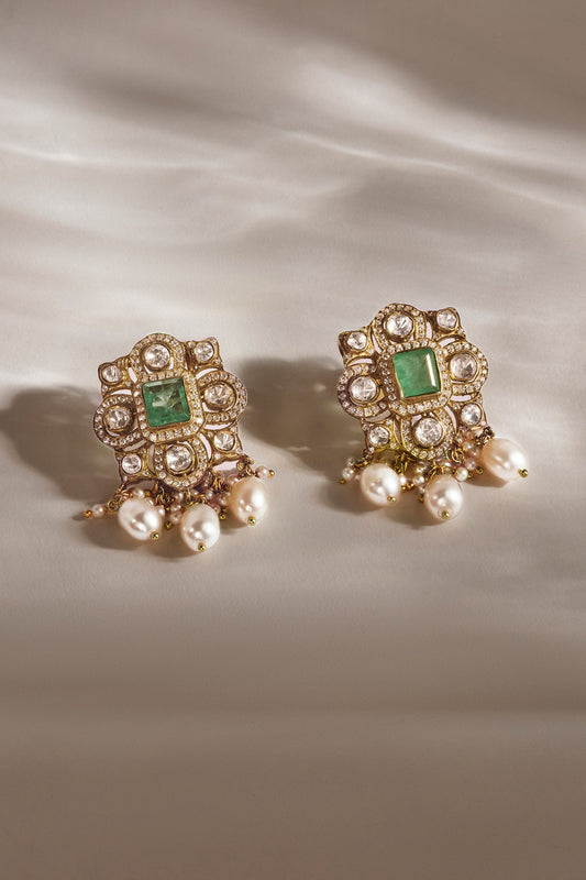 Nasmin Moissanite & Pearl Drop Earrings 