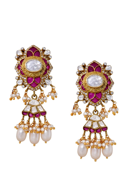 Mifraz Zircon & Pearl Embellished Drop Earrings 