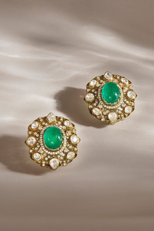 Arfa Zircon Studded Oval Stone Earrings 