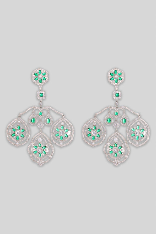 Green Stone Studded Dangler Earrings 
