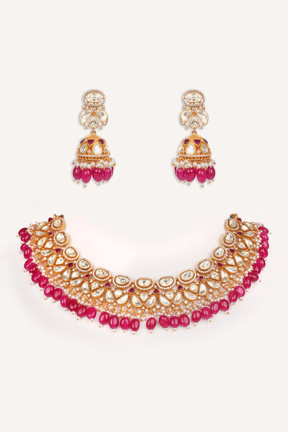 Red Stone Drop Necklace Set 