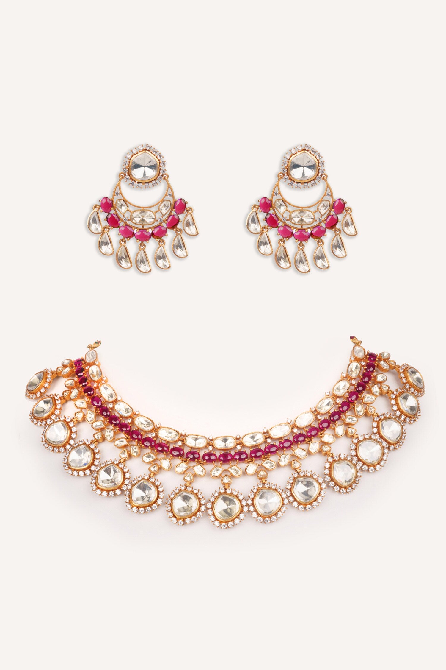 Red Stone Studded Necklace Set 