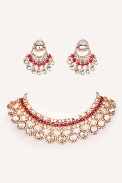 Red Stone Studded Necklace Set 