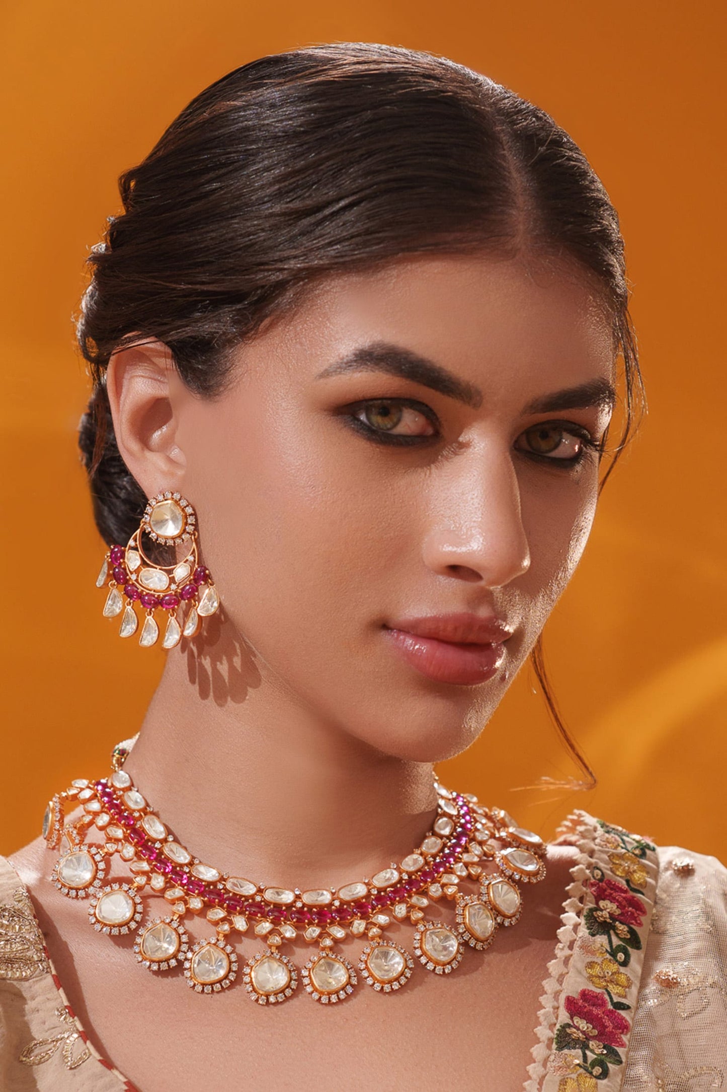 Red Stone Studded Necklace Set 