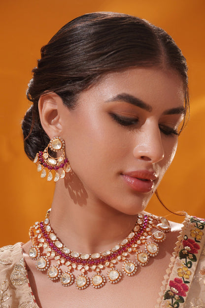 Red Stone Studded Necklace Set 