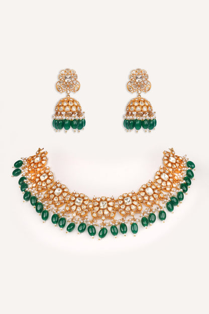 Green Bead Drop Necklace Set 