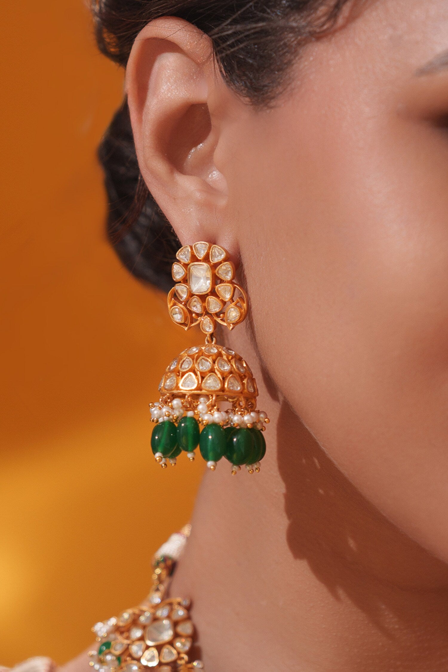 Green Bead Drop Necklace Set 