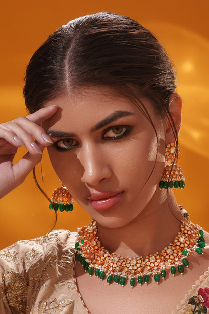 Green Bead Drop Necklace Set 