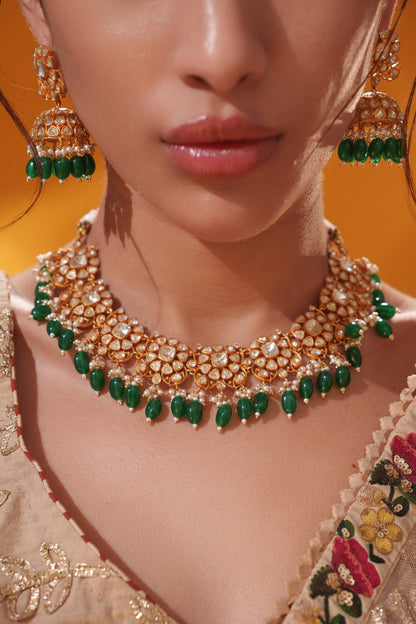 Green Bead Drop Necklace Set 