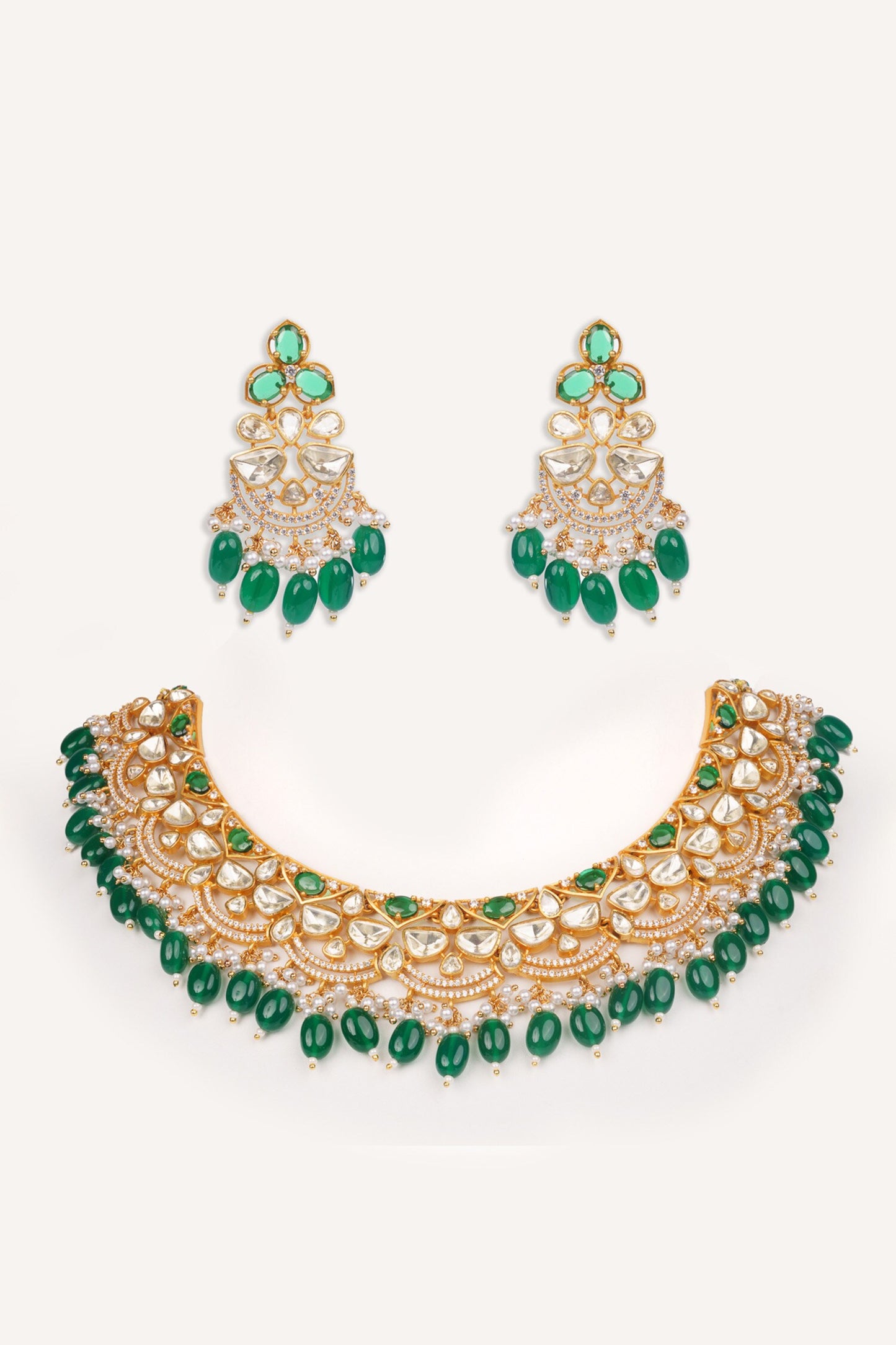 Green Bead Drop Necklace Set 