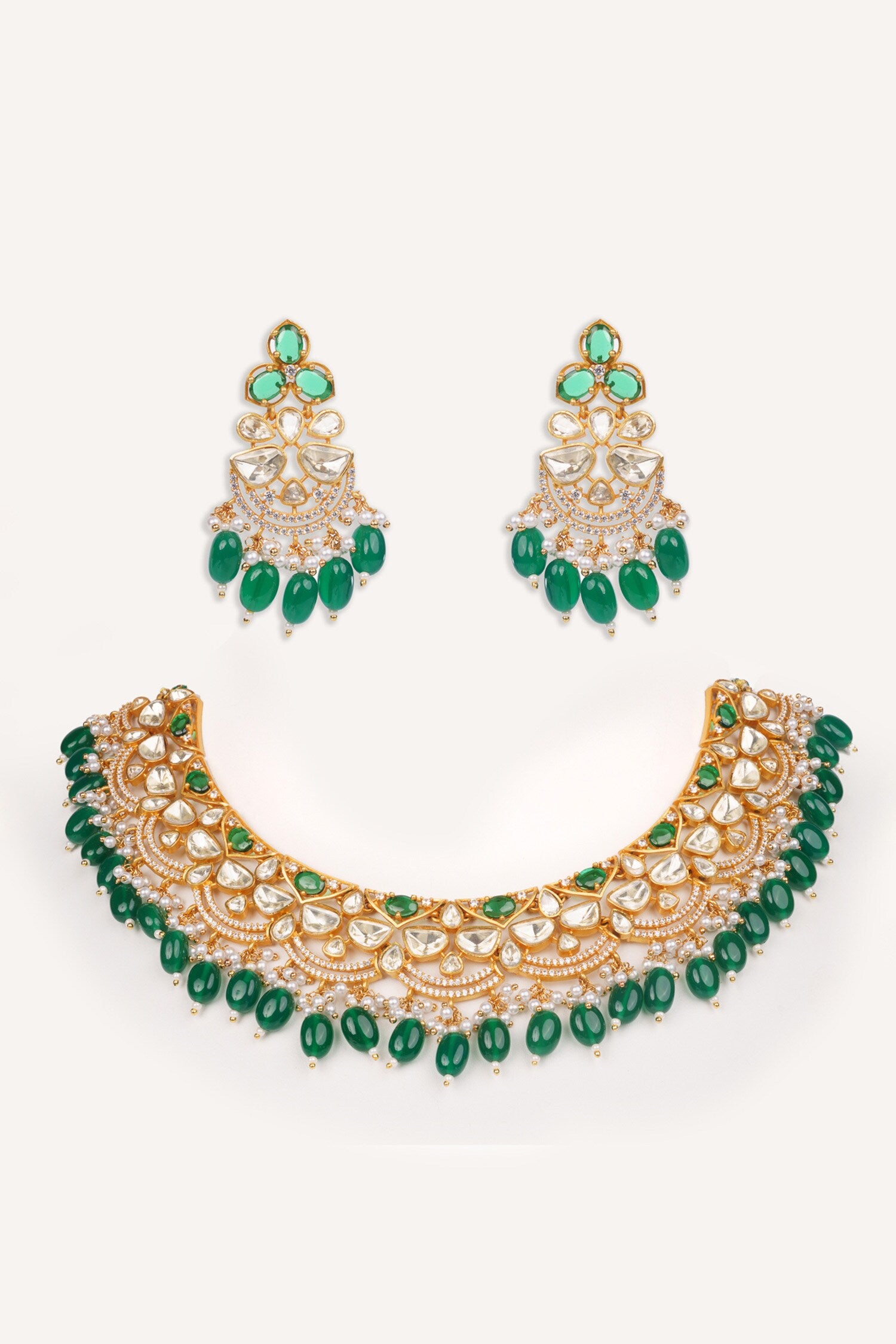 Green Bead Drop Necklace Set 