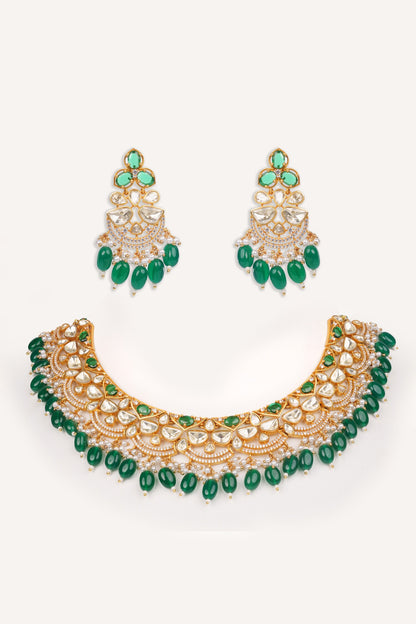 Green Bead Drop Necklace Set 