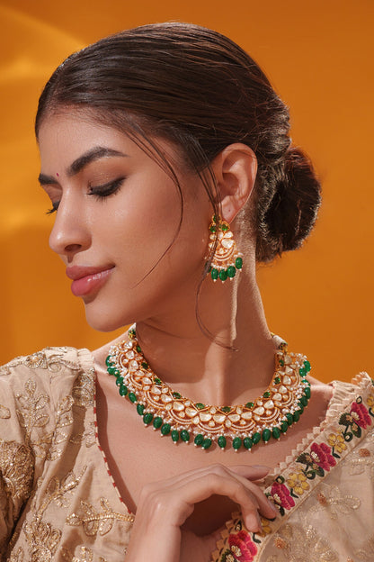 Green Bead Drop Necklace Set 