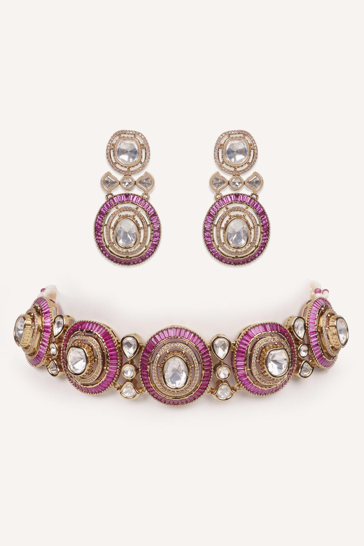 Red Stone Studded Choker Set 